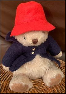 Jackie T.'s Paddington Bear wearing new hat